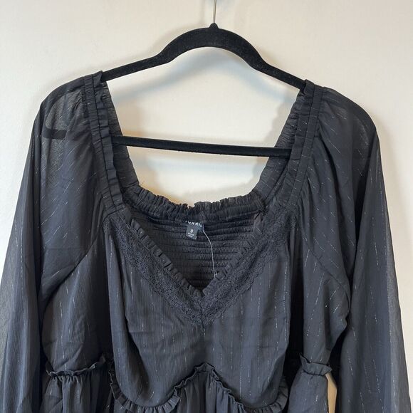 Torrid Babydoll Crinkle Chiffon Blouson Sleeve Top Black Witchy 0/Large NWT's - Picture 6 of 12